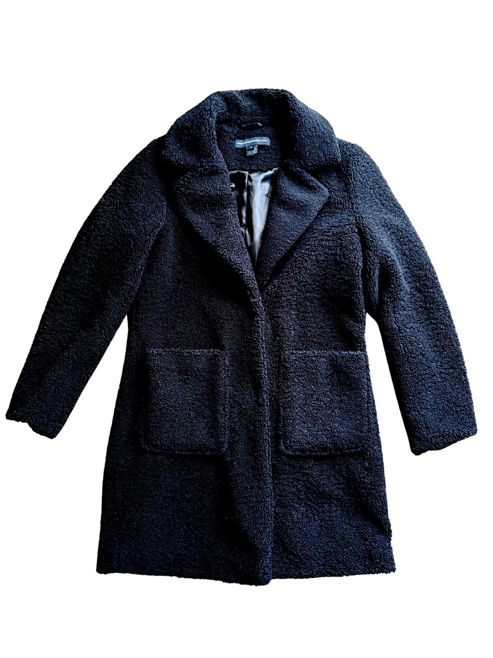 French Connection Black Teddy Coat with Patch Pockets